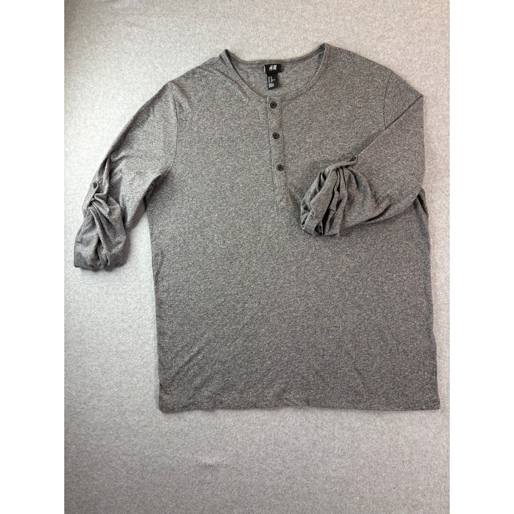 Marc‎ Anthony Mens Grey Marl Henley Shirt Long Sleeve Roll Tab XL